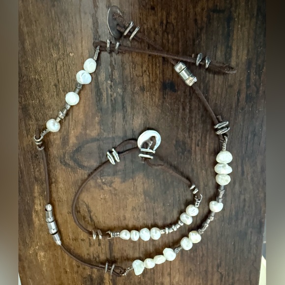 Silpada Freshwater Pearl, Sterling Silver & Braided Leather Necklace & Bracelet - Picture 8 of 16